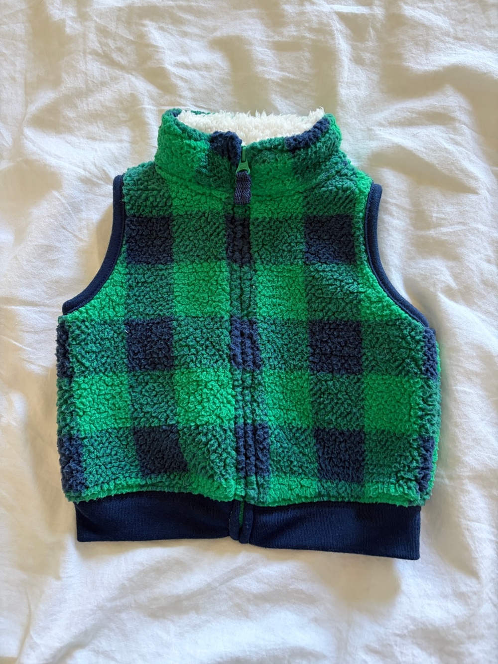 Baby Carter’s Green & Navy Check Sherpa Vest